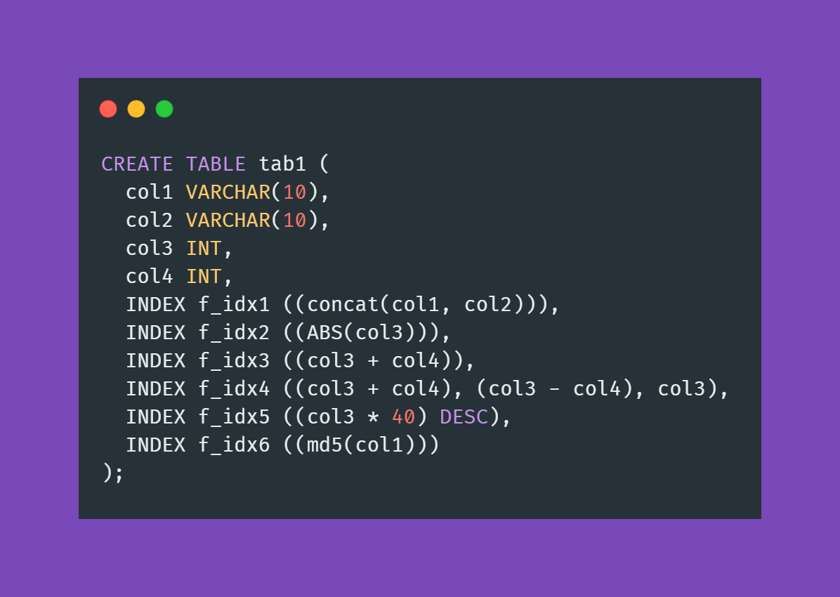 Indexing key parts
